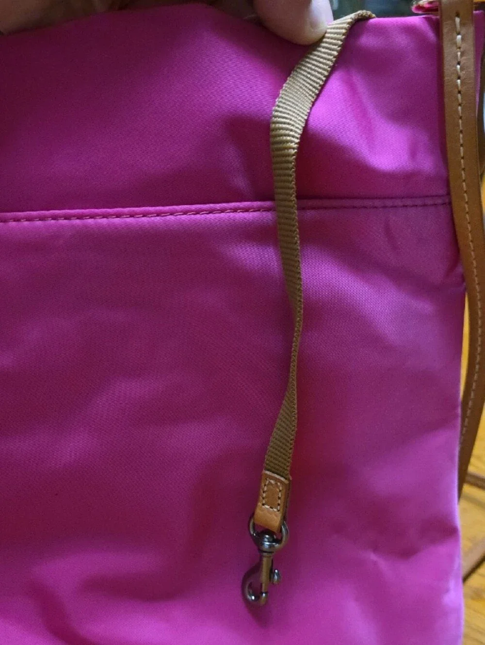 Dooney & Bourke Fuchsia Nylon Crossbody with Tan Leather Strap